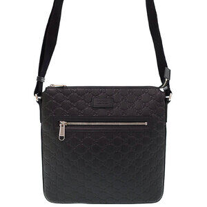 GUCCI Signature Guccissima Leather Messenger Crossbody Bag Black